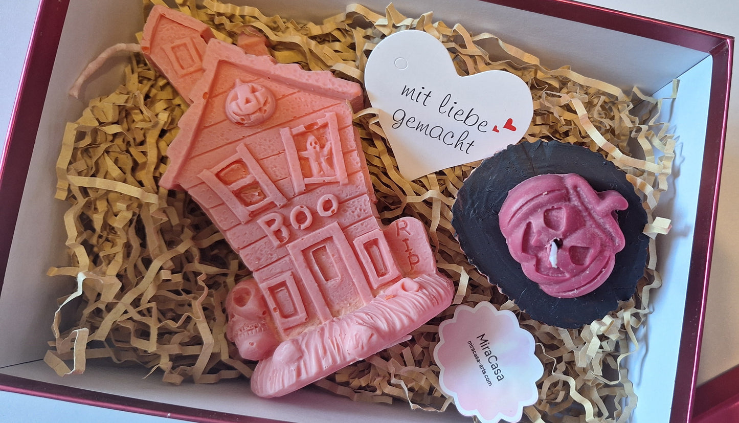 Sojakerzen-Set: Geisterhaus & Kürbis