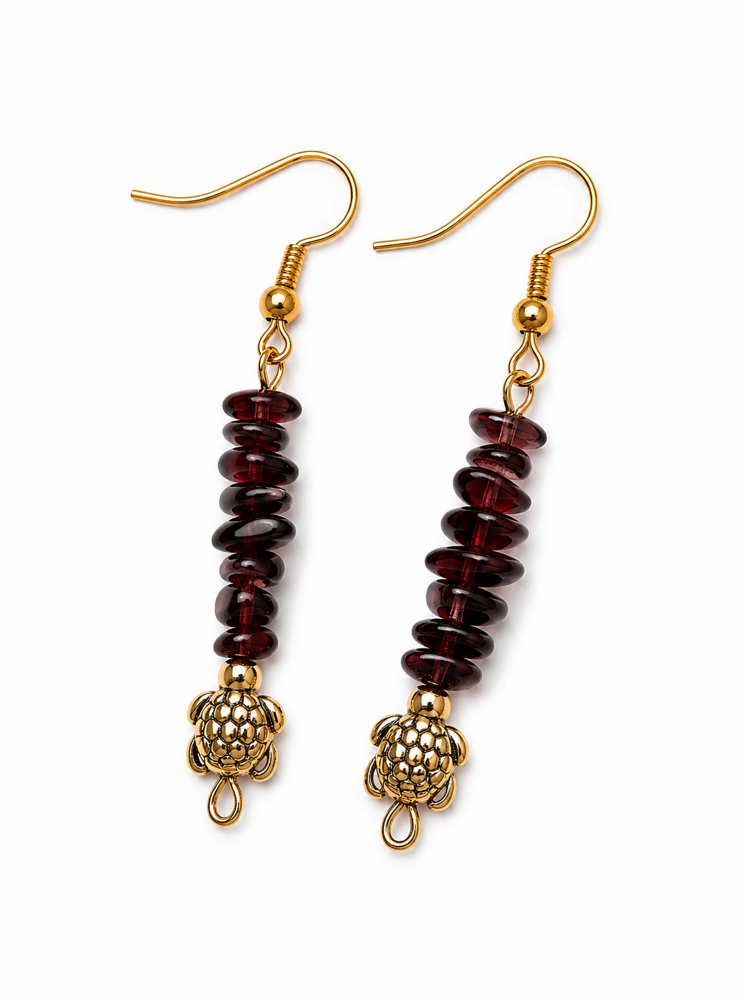 Handmade Garnet Turtle Earrings – Grounded Spirit
