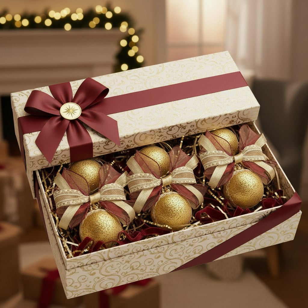 "Golden Nature Dreams" Set – 4 handmade Christmas baubles with lace & jute ribbon | Gold | 9 cm