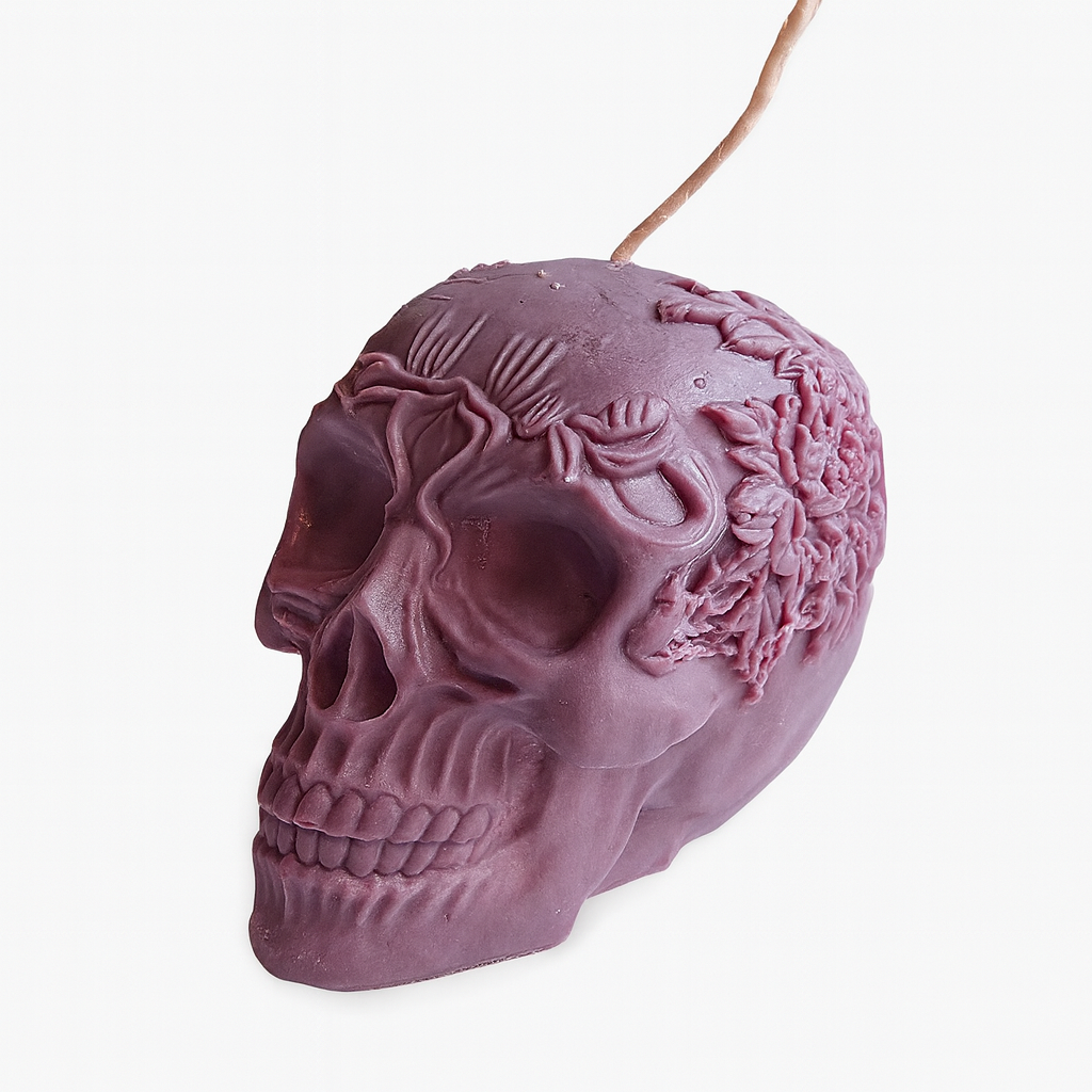 Sojakerze „Schädel mit Blumen“