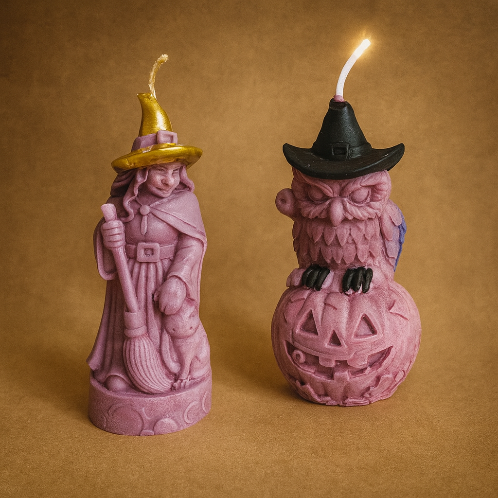 Sojakerzen-Set: Hexe & Eule