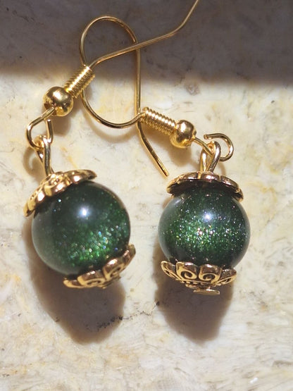 Small Handmade Green Obsidian Earrings – Forest Spark