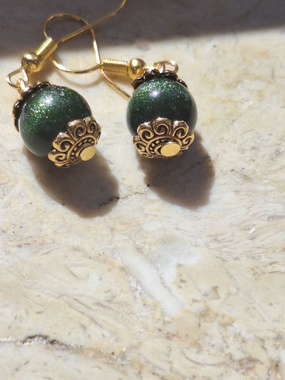 Small Handmade Green Obsidian Earrings – Forest Spark