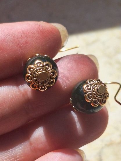 Small Handmade Green Obsidian Earrings – Forest Spark