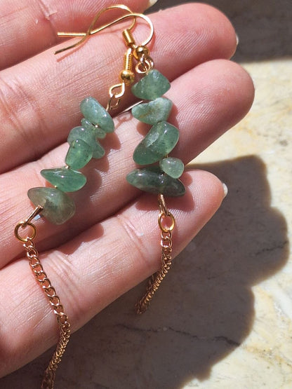 Handmade Green Aventurine Chain Earrings – Green Flow
