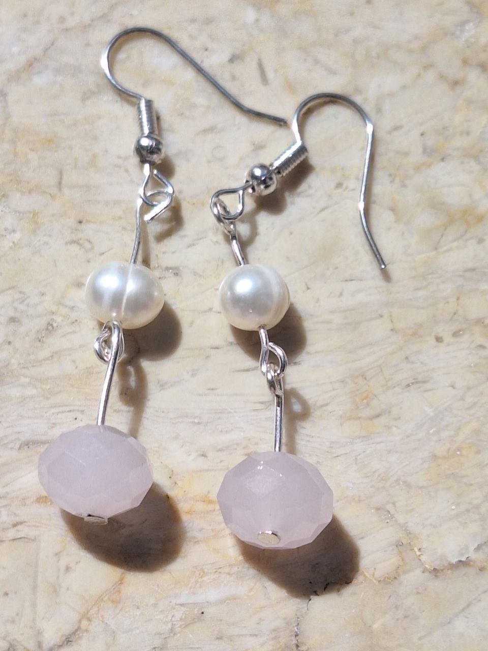 Handmade Pearl & Rose Quartz Earrings – Soft Light