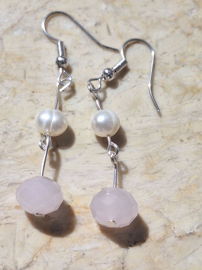 Handmade Pearl & Rose Quartz Earrings – Soft Light