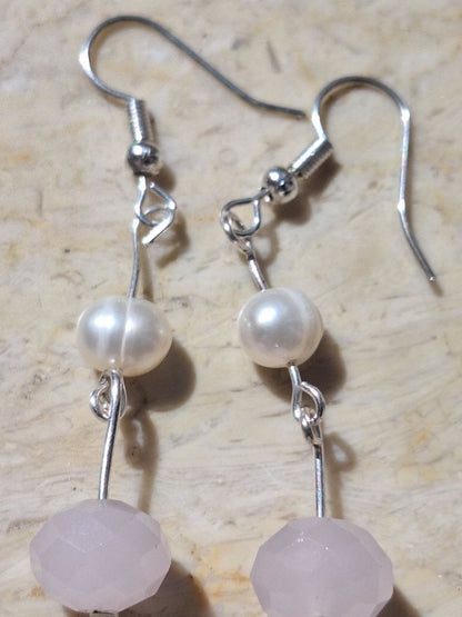 Handmade Pearl & Rose Quartz Earrings – Soft Light