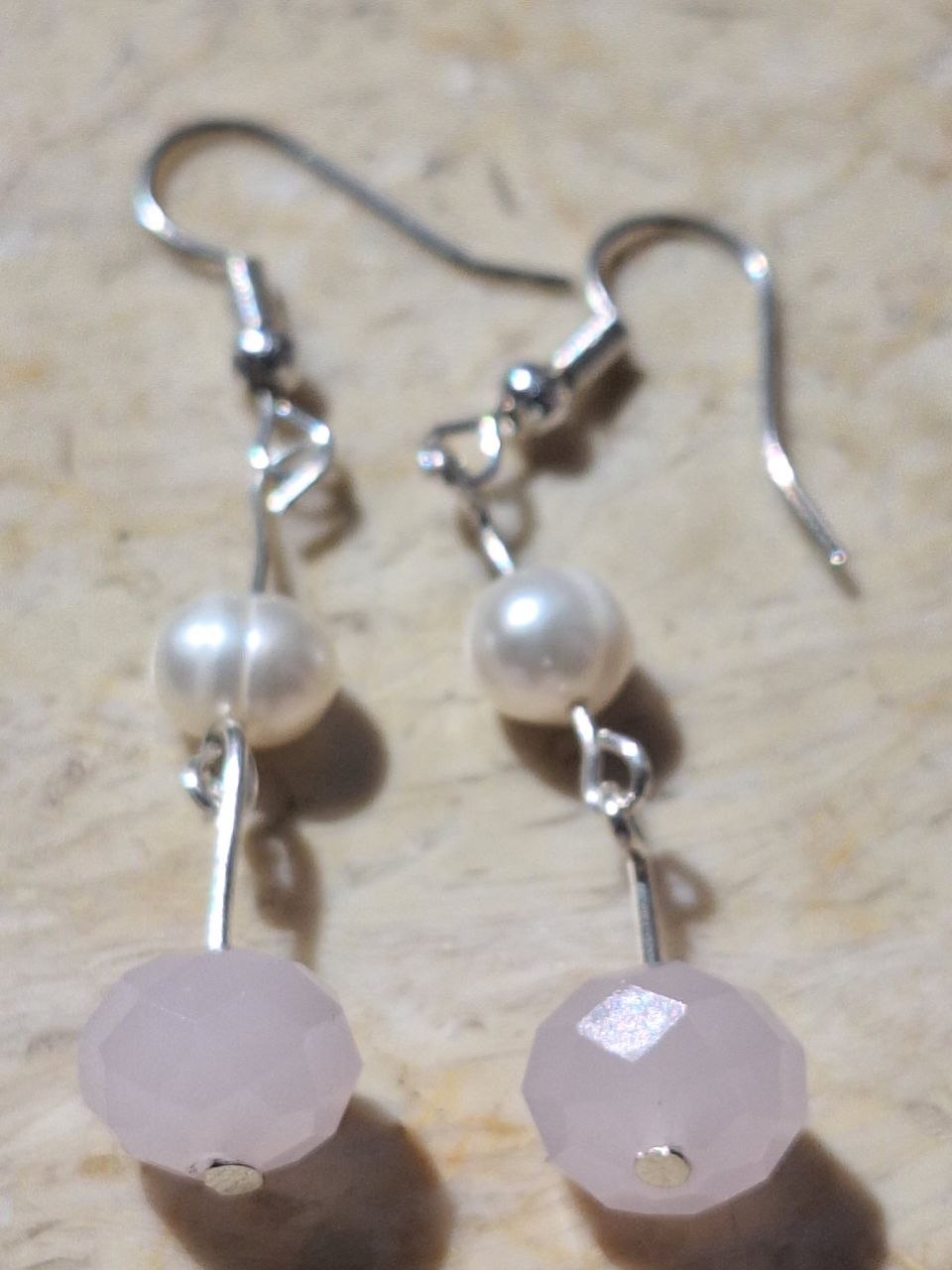 Handmade Pearl & Rose Quartz Earrings – Soft Light