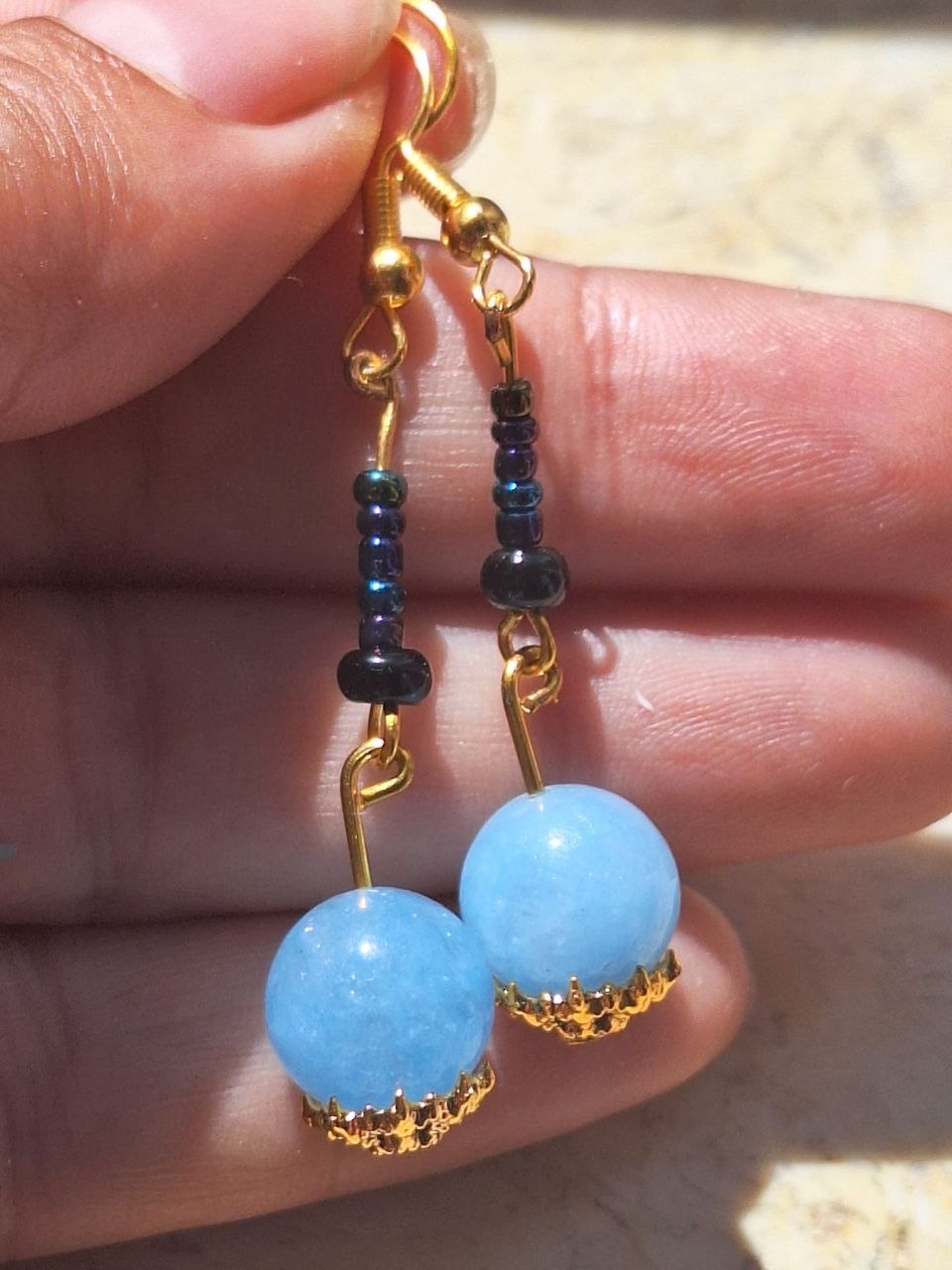 Handmade Blue Topaz & Seed Bead Earrings – Blue Horizon