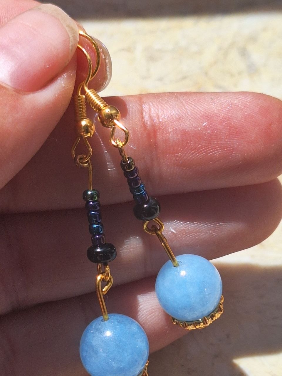 Handmade Blue Topaz & Seed Bead Earrings – Blue Horizon
