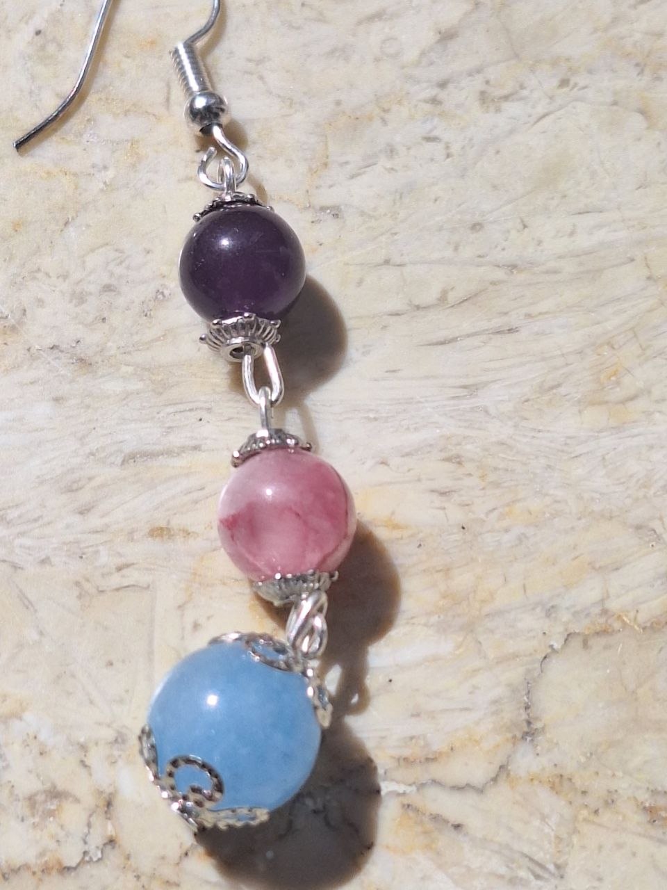 Handmade Blue Topaz, Amethyst & Persian Stone Earrings – Harmony Trio