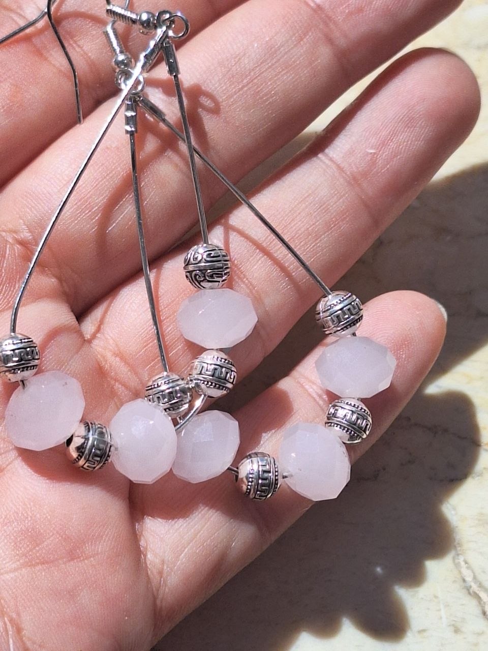 Long Handmade Rose Quartz Earrings – Soft Harmony