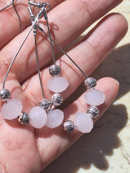Long Handmade Rose Quartz Earrings – Soft Harmony