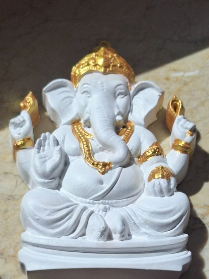 Handmade Shri Ganesha Statue – White & Gold