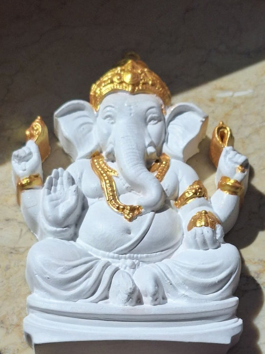 Handmade Shri Ganesha Statue – White & Gold