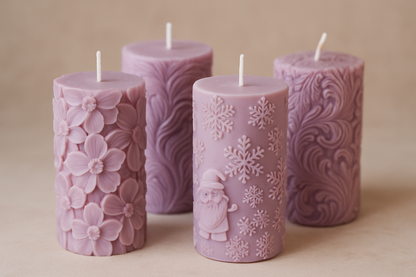 Advent set “Winter Mix” – 4 hand-poured soy wax candles – Purple or Beige – 10 cm | Value pack for Christmas
