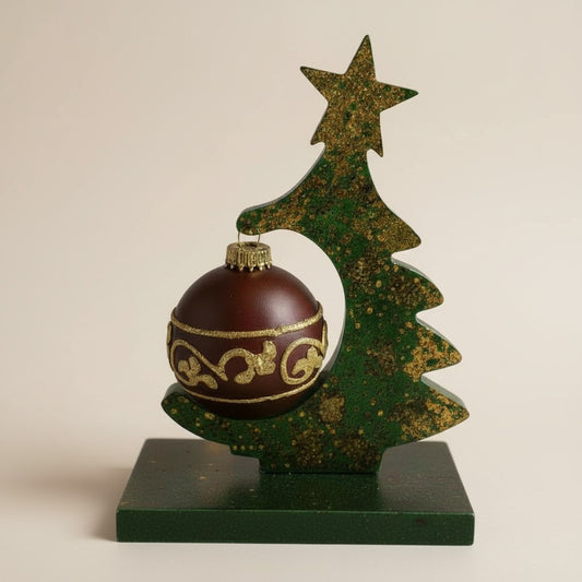 Deko-Weihnachtsbaum aus Epoxidharz – Mit Standfuß & Aufhängung für Christbaumkugel (20 cm)