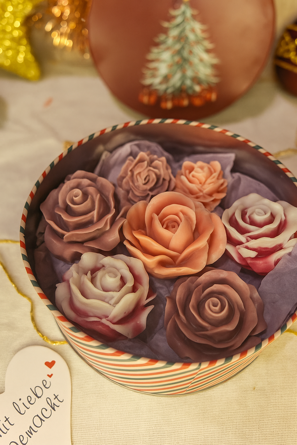 Handgemachtes Dekor-Seifenset „Elegante Rosen“ – Duftseife im Geschenkdesign