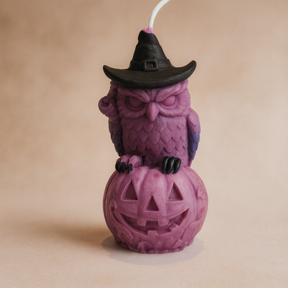 Kerze "Eule auf Kürbis“ – Handgemacht, Herbstdeko, Geschenkidee