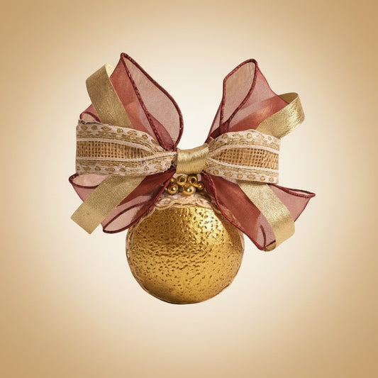 Set „Goldene Naturträume“ – 4 handgefertigte Weihnachtskugeln mit Spitze & Juteband | Gold | 9 cm