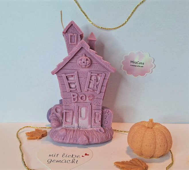 Kerze „Haunted House“ – Handgemacht, Halloween Deko, Naturwachs