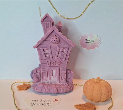 Kerze „Haunted House“ – Handgemacht, Halloween Deko, Naturwachs