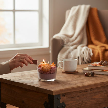 Autumn candle “Pumpkin Bowl” – candle in a ceramic bowl with pumpkin decoration | 200 g soy wax | 12 cm | Autumn &amp; gift idea