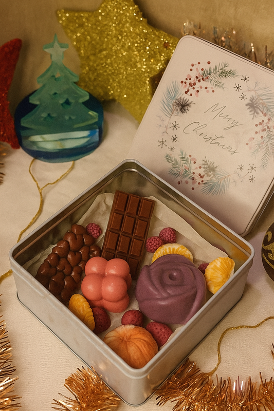 Deko-Seifenset „Sweet Moments“ – Handgemacht, Schoko-Beeren-Duft, Weihnachtsdose