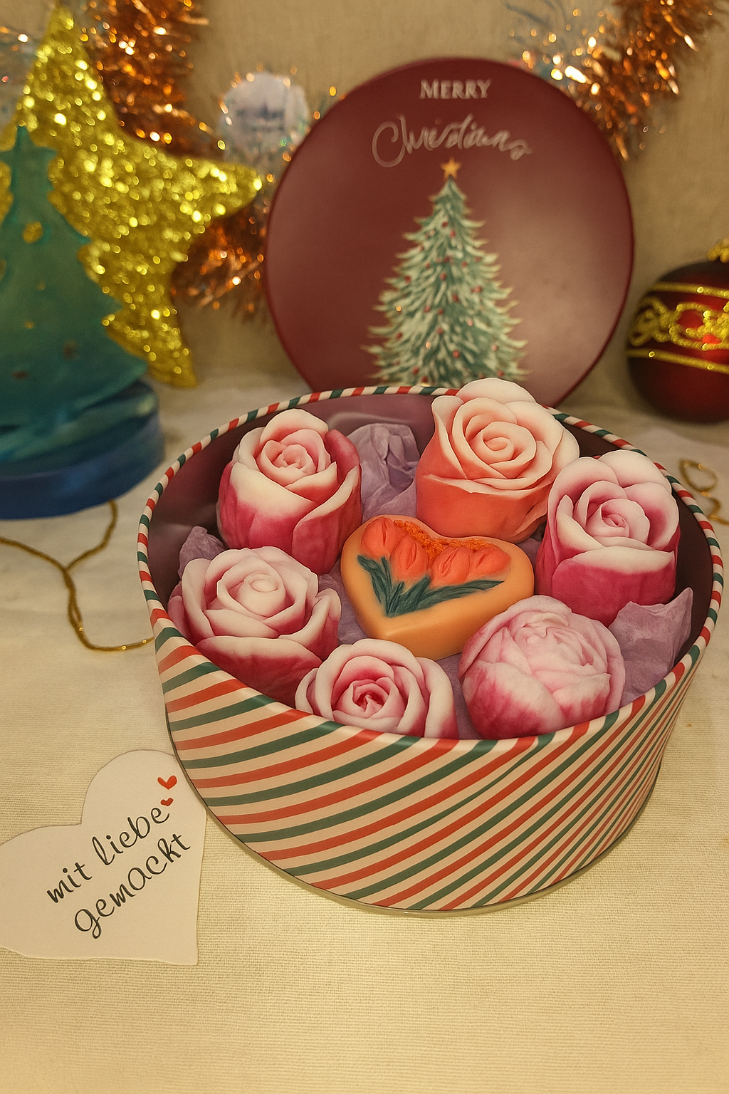 Deko-Seifenset „Zarte Tulpen“ – Handgemacht, Floral, Geschenkidee