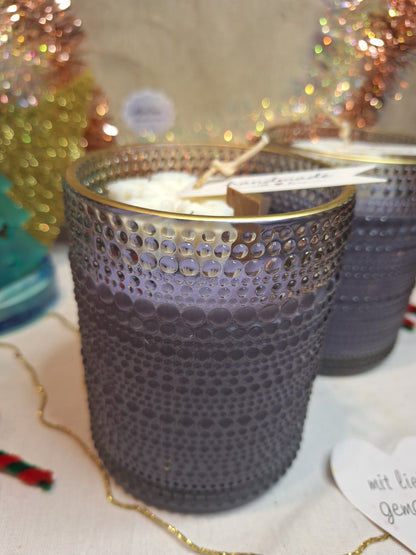 Luxury glass candle "Winter Splendor" – Violet &amp; Snowflake – 12 cm | 2 wicks | 600 g natural wax | Advent &amp; Christmas