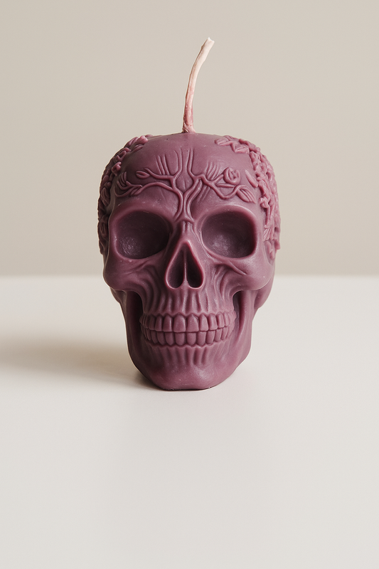 Sojakerze „Schädel mit Blumen“
