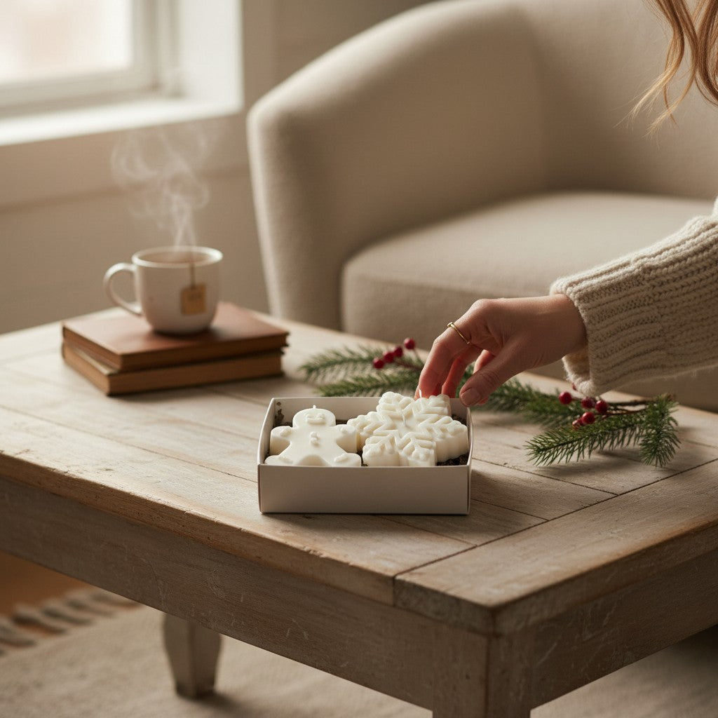 Geschenkset „Winterduo“ – Schneeflocke & Figurenkerze aus Sojawachs | Handgemacht