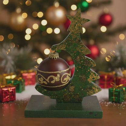 Декоративная рождественская елка из эпоксидной смолы – с подставкой и петлей для подвешивания елочных шаров (20 см)