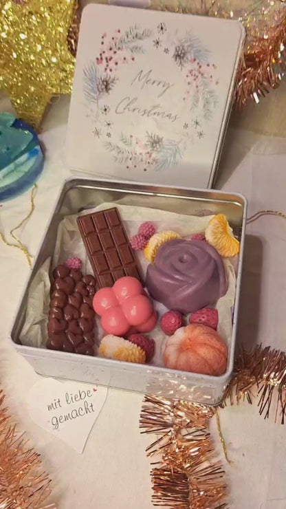 Deko-Seifenset „Sweet Moments“ – Handgemacht, Schoko-Beeren-Duft, Weihnachtsdose