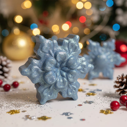 Leuchtendes Schneeflocken-Duo aus Harz – Blau/Gold, 2er-Set