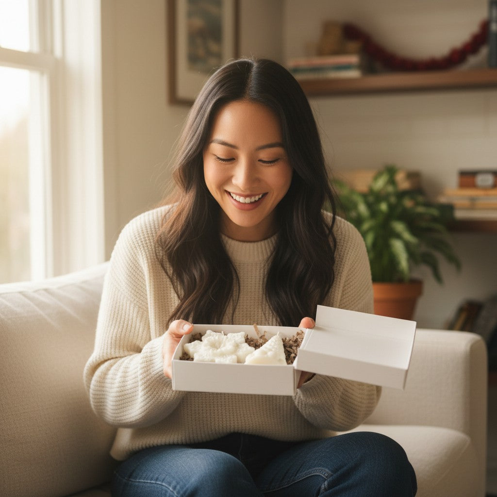 Geschenkset „Winterduett“ – Schneeflocke & Weihnachtsbaum aus Sojawachs | Handgemacht